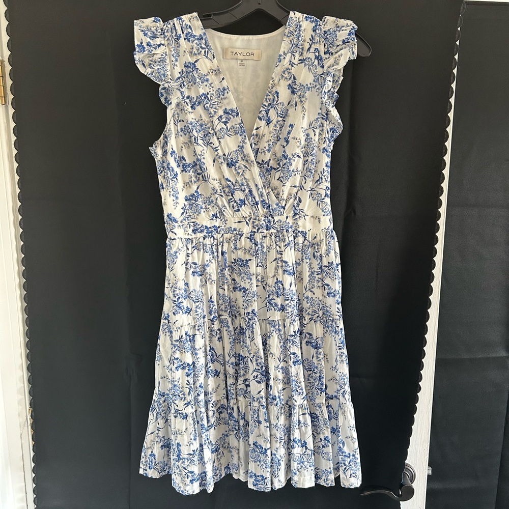 Taylor Blue and White Floral Dress
